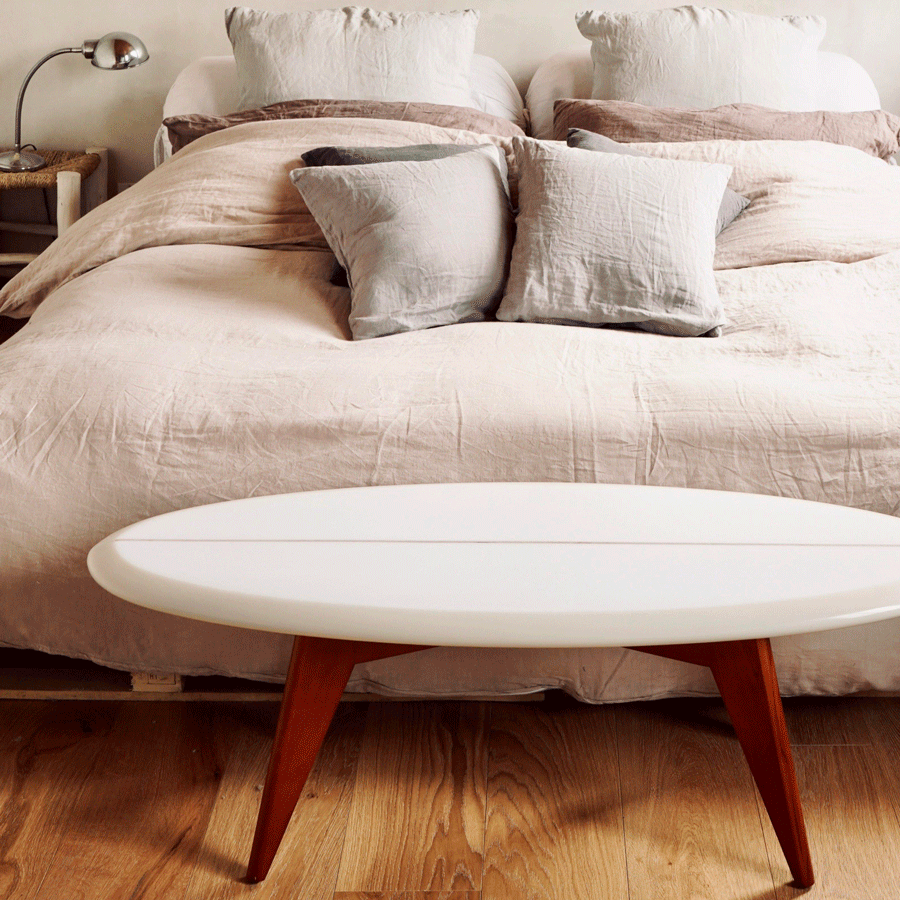 The one surfboard coffee table bedroom
