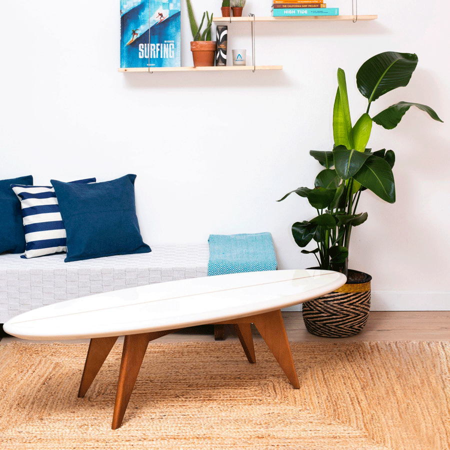 Surfboard coffee deals table
